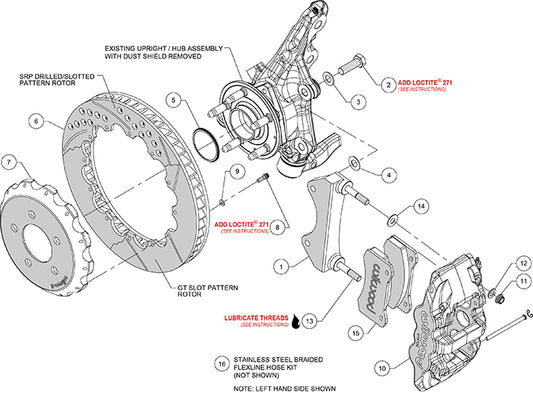 140-14288-DR - Wilwood Big Brake Kit - Front - 355x32mm Curved Slotted & Cross Drilled - AERO6 Red