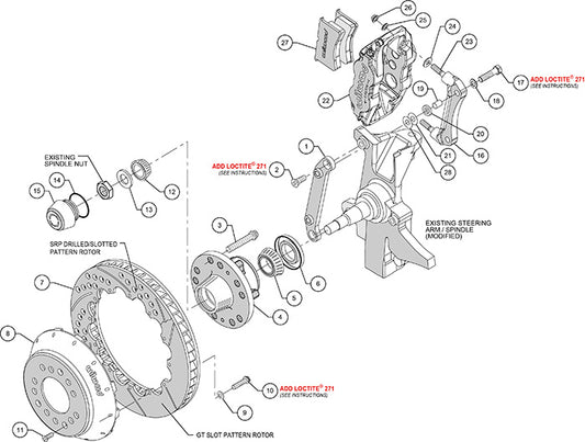 140-10492-D - Wilwood Big Brake Kit - Front - 327x28mm Curved Slotted & Cross Drilled - Superlite 6R Black