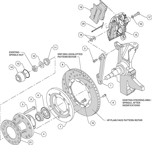 140-11007-D - Wilwood Big Brake Kit - Front - 280x20mm Curved Slotted & Cross Drilled - Dynalite Internal Black