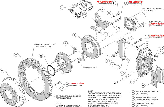 140-16155-DR - Wilwood Big Brake Kit - Rear - 327x28mm Curved Slotted & Cross Drilled - Superlite 4R Red