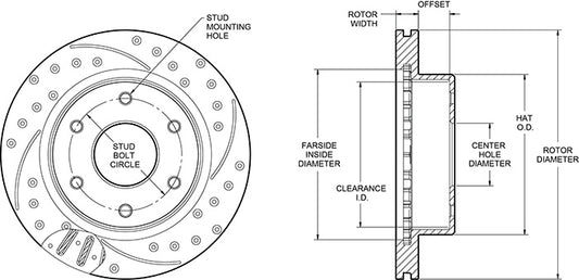 160-15785-BK - Wilwood SRP Rotor & Hat - 309x28mm Curved Slotted & Cross Drilled Left