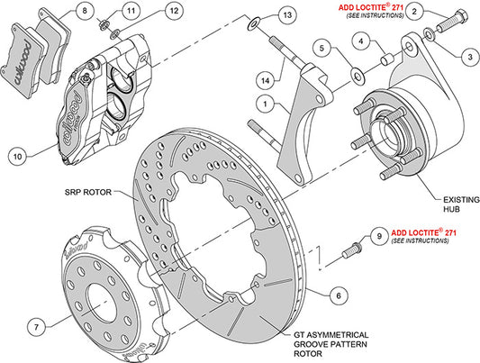 140-9193-DR - Wilwood Big Brake Kit - Front - 305x20mm Curved Slotted & Cross Drilled - Dynapro Dust Seal Radial Mount Red