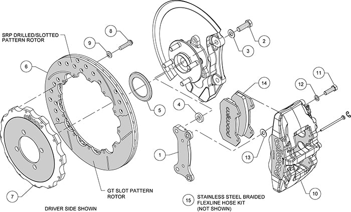 140-14234-DR - Wilwood Big Brake Kit - Front - 327x20mm Curved Slotted & Cross Drilled - Dynapro 6 Red